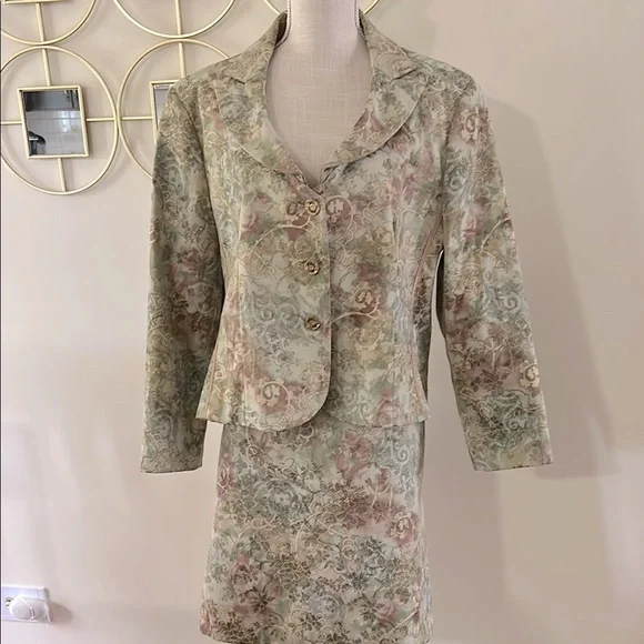 Vintage Larry Levine Signature broquet jacquard Skirt Set suit cotton poly 18 - Picture 1 of 13